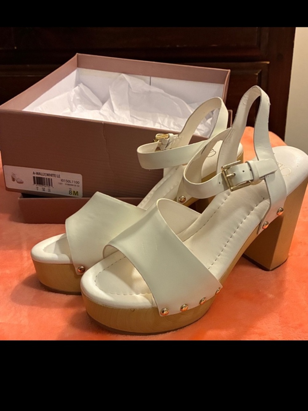 SARTO By Franco Sarto Chunky White Platform Sandals with Stud Accents